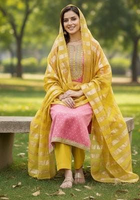 Pink Embroidered Shimmar Kurta Set