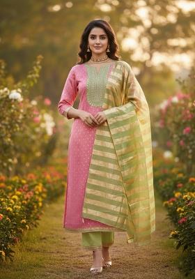 Pink Embroidered Shimmar Kurta Set