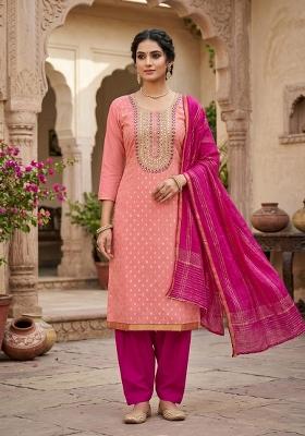 Pink Embroidered Shimmar Kurta Set