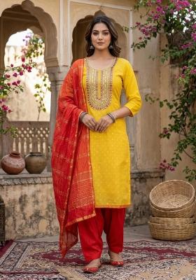 Yellow Embroidered Shimmar Kurta Set