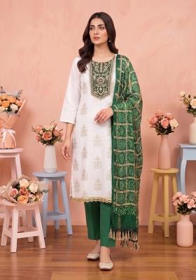 White Printed Rayon Kurta Set