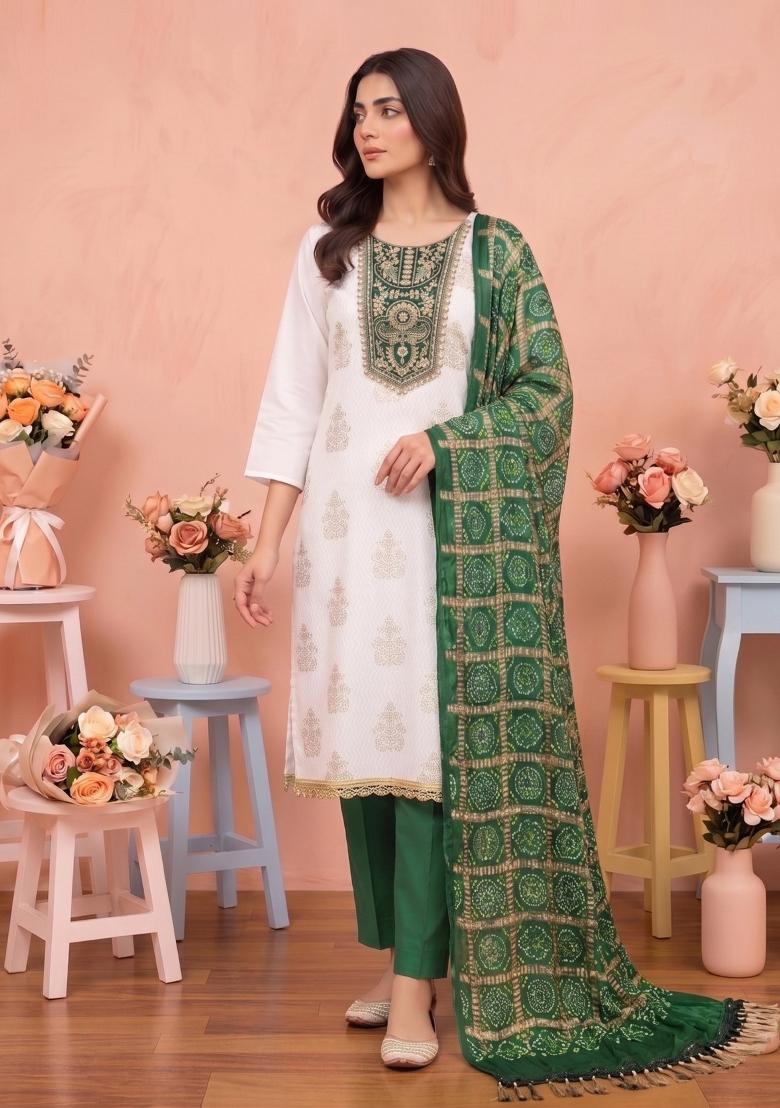 White Printed Rayon Kurta Set - Indya