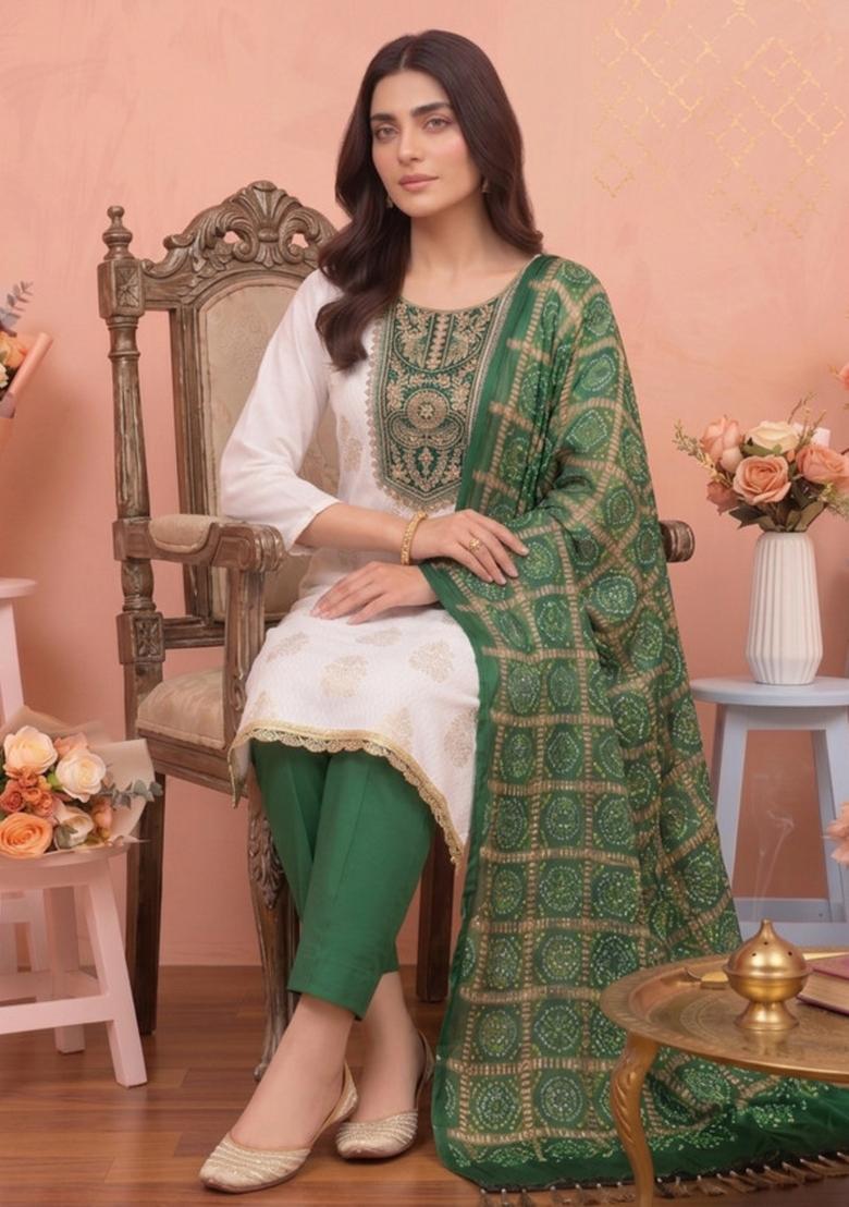 White Printed Rayon Kurta Set - Indya