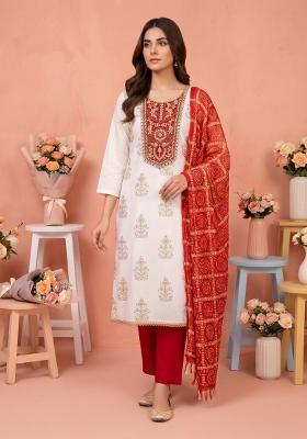 White Printed Rayon Kurta Set
