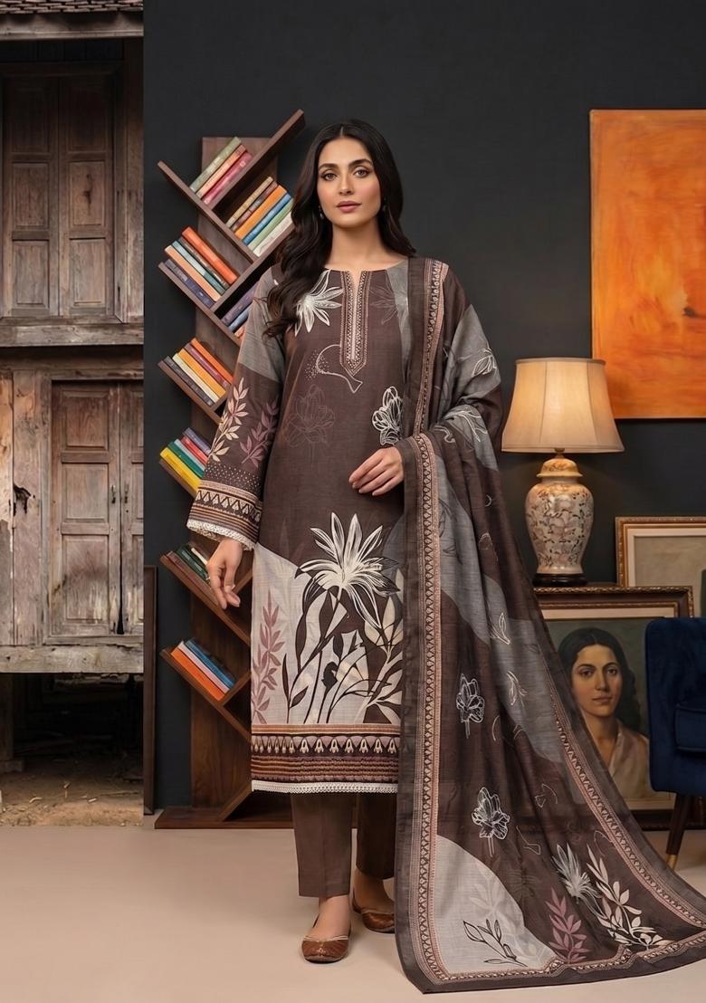 Brown Printed Cotton Kurta Set - Indya