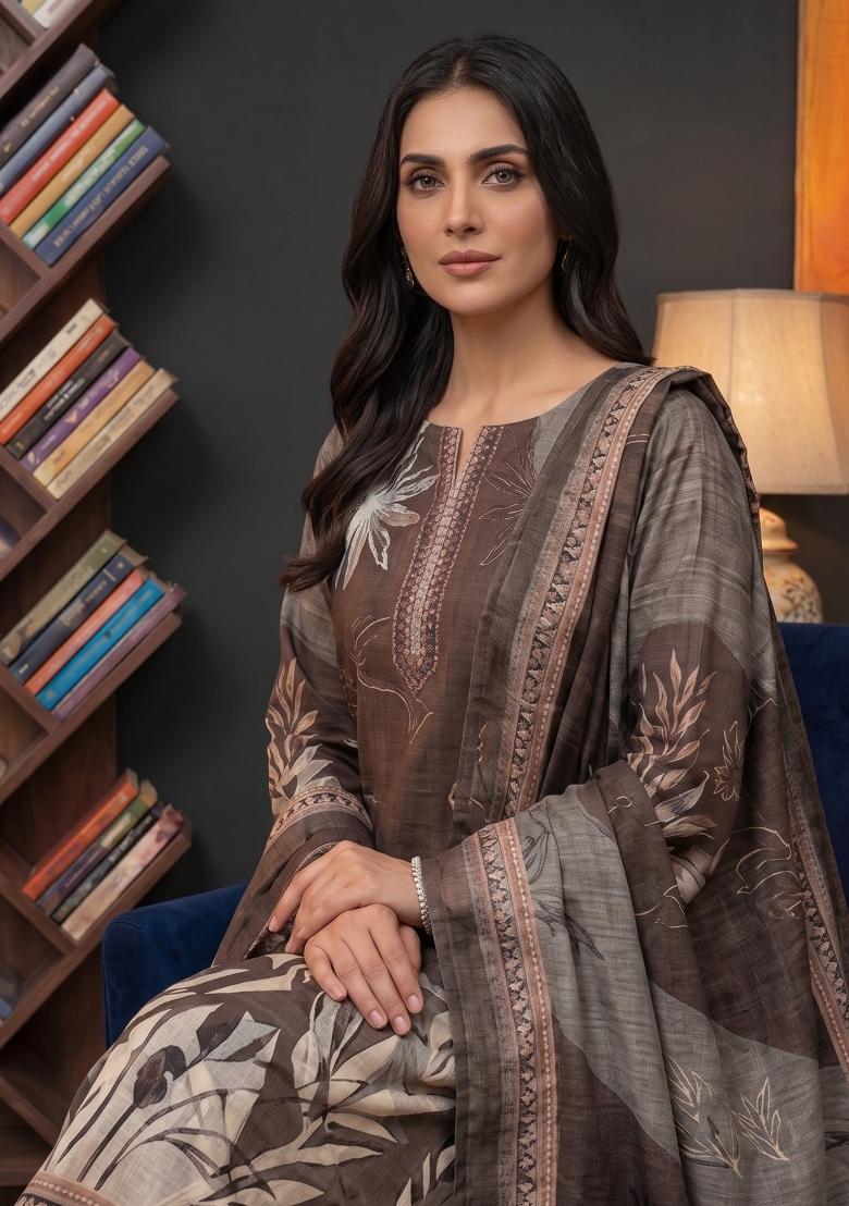 Brown Printed Cotton Kurta Set - Indya