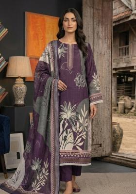Purple Printed Cotton Kurta Set