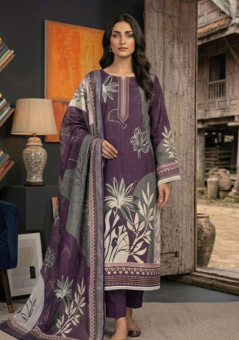Purple Printed Cotton Kurta Set - Indya