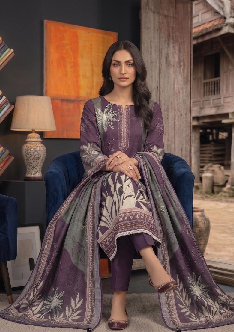 Purple Printed Cotton Kurta Set - Indya