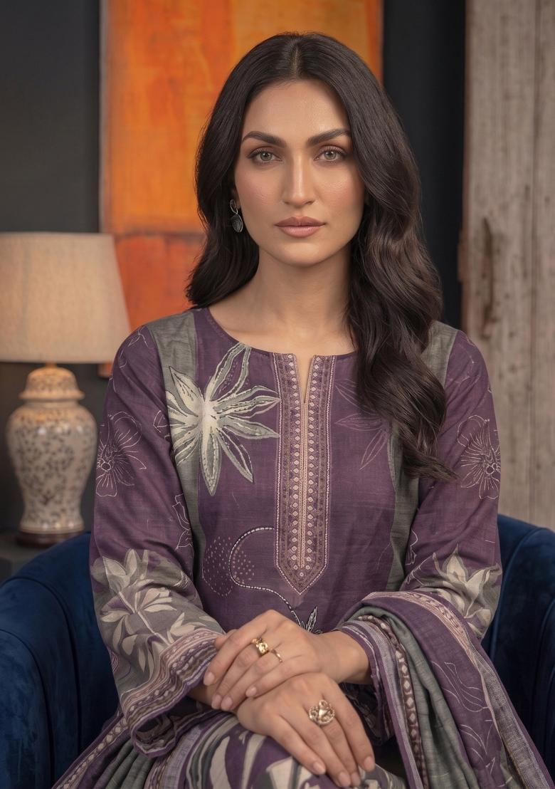 Purple Printed Cotton Kurta Set - Indya