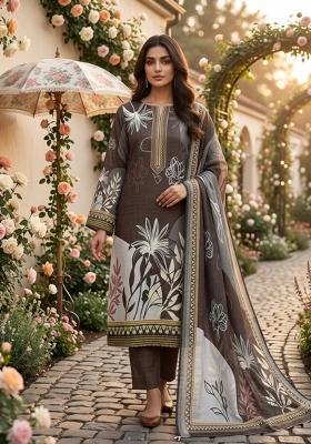 Brown Printed Cotton Kurta Set