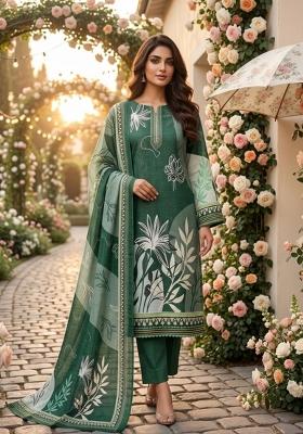 Green Printed Cotton Kurta Set