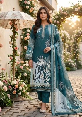 Sea Green Printed Cotton Kurta Set
