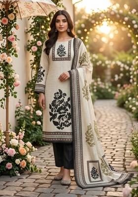 Beige Printed Cotton Kurta Set