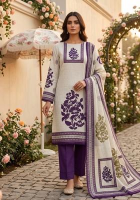 Beige Printed Cotton Kurta Set