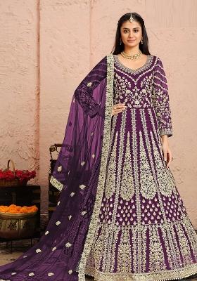 Purple Sequin Work Net Kurta Set