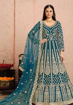 Orange Sequin Work Net Kurta Set