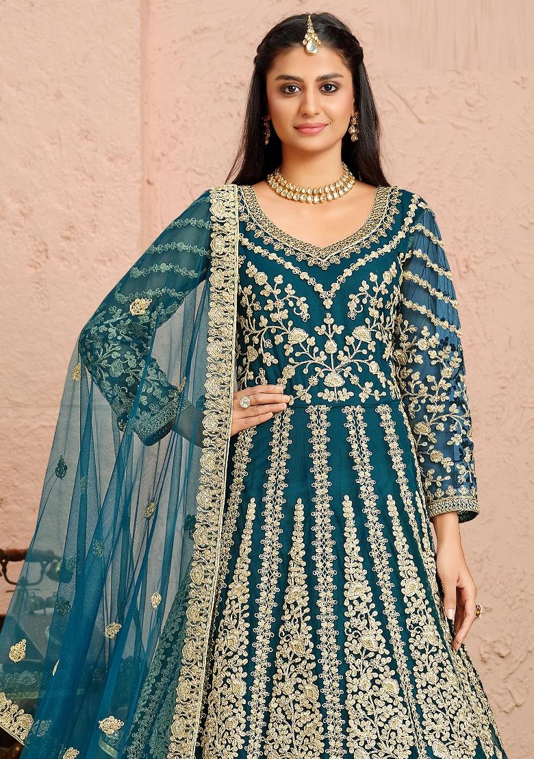 Orange Sequin Work Net Kurta Set - Indya