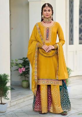 Mustard Sequin Work Chinon Palazzo Set