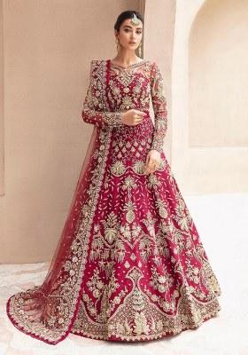 Maroon Embroidered Net Anarkali With Dupatta