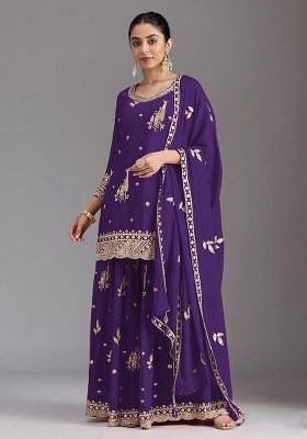 Violet Embroidered Shimmer Kurta Set