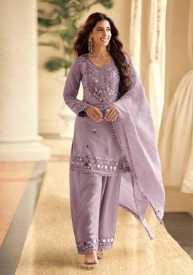 Lavender Embroidered Shimmer Kurta Set