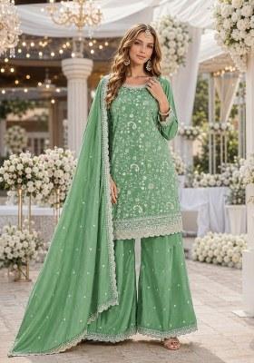 Green Embroidered Silk Palazzo Set