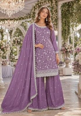 Lavender Embroidered Silk Palazzo Set