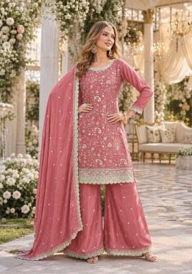 Peach Embroidered Silk Palazzo Set