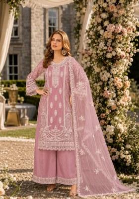 Pink Embroidered Net Palazzo Set