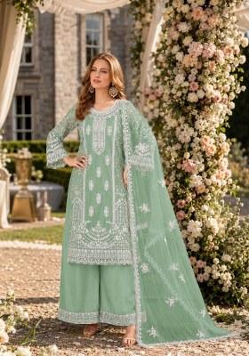 Light Green Embroidered Net Palazzo Set