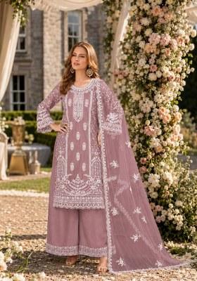 Purple Embroidered Net Palazzo Set