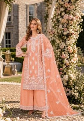 Orange Embroidered Net Palazzo Set