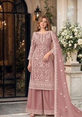 Light Brown Embroidered Net Palazzo Set