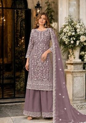 Lavender Embroidered Net Palazzo Set