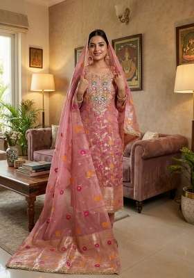 Pink Embroidered Chanderi&nbsp; Kurta Set