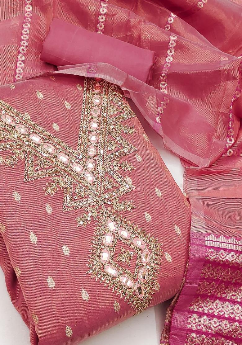 Pink Embroidered Shimmer Kurta Set - Indya