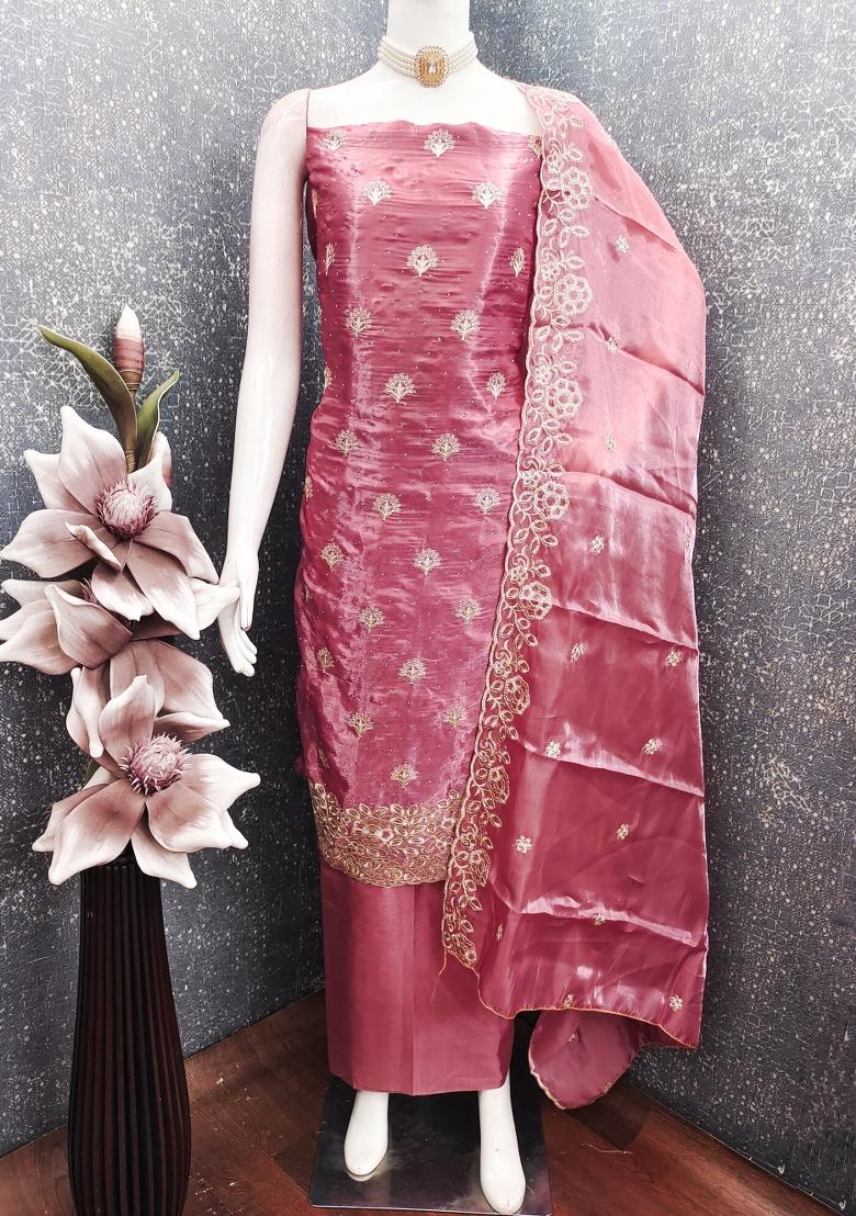 Purple Embroidered Silk Kurta Set - Indya