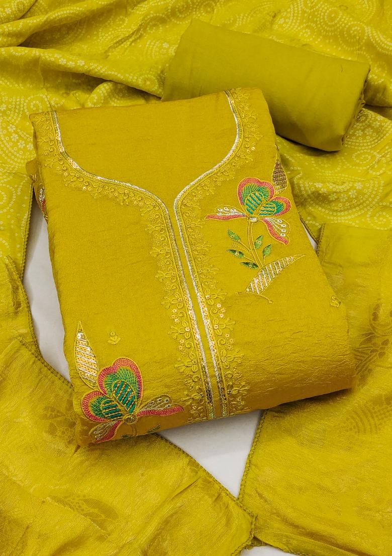 Light Green Embroidered Georgette Kurta Set - Indya