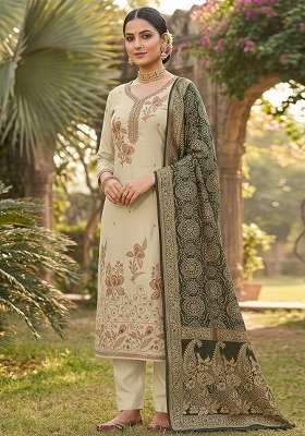 Beige Printed Cotton Kurta Set