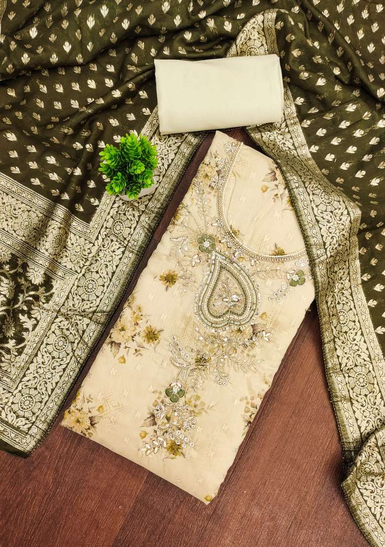 Beige Printed Cotton Kurta Set - Indya