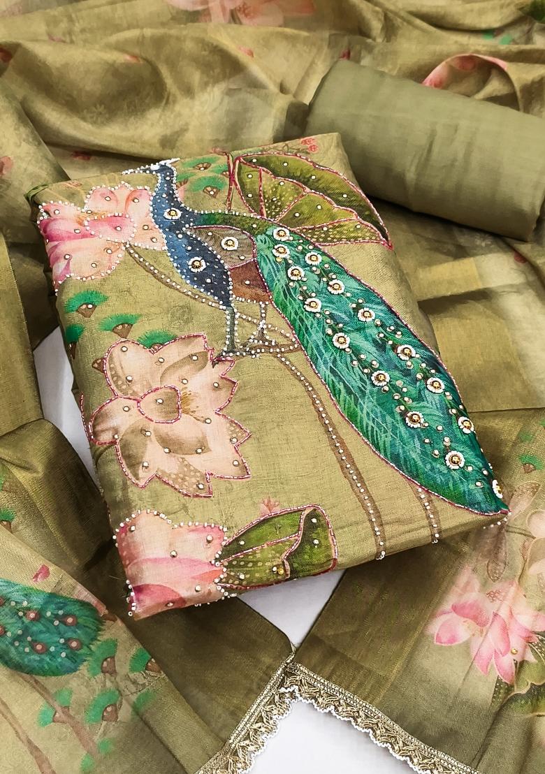 Green Printed Cotton Kurta Set - Indya