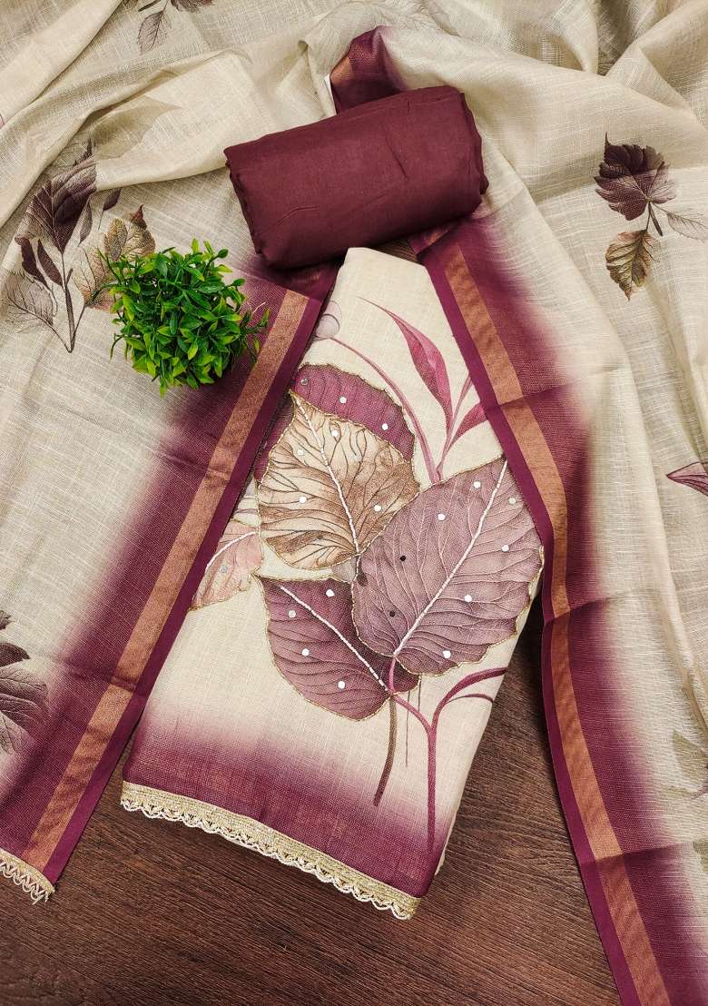 Beige Printed Cotton Kurta Set - Indya