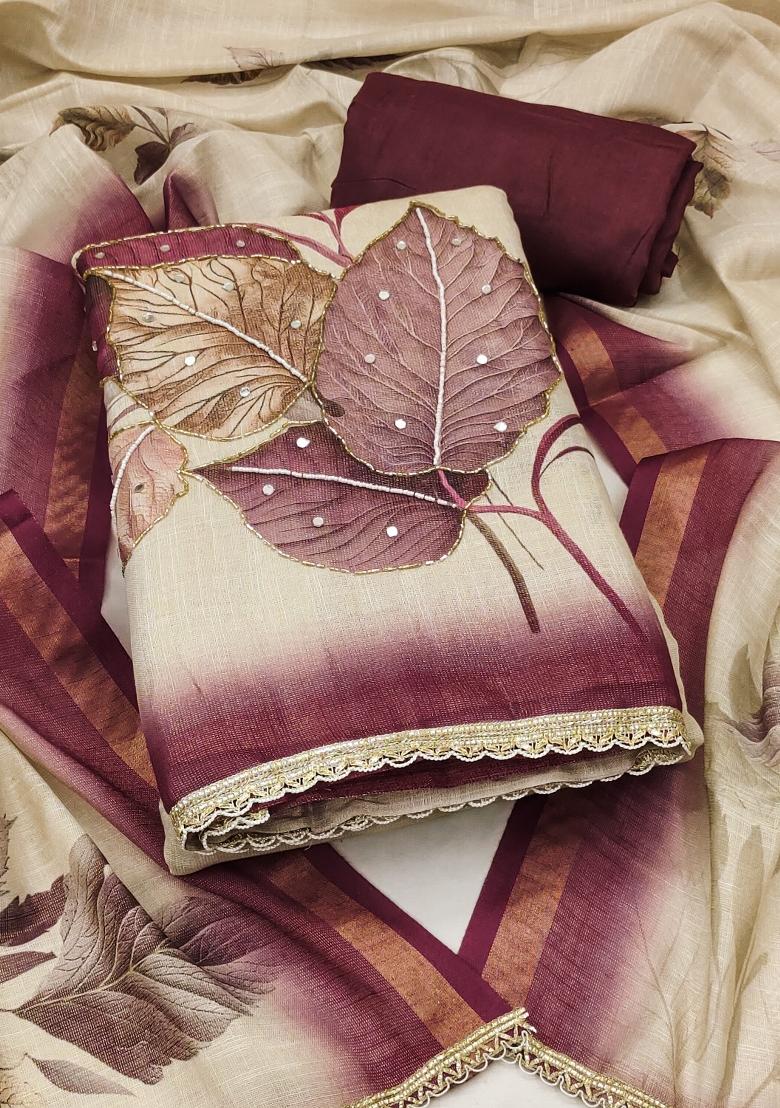 Beige Printed Cotton Kurta Set - Indya
