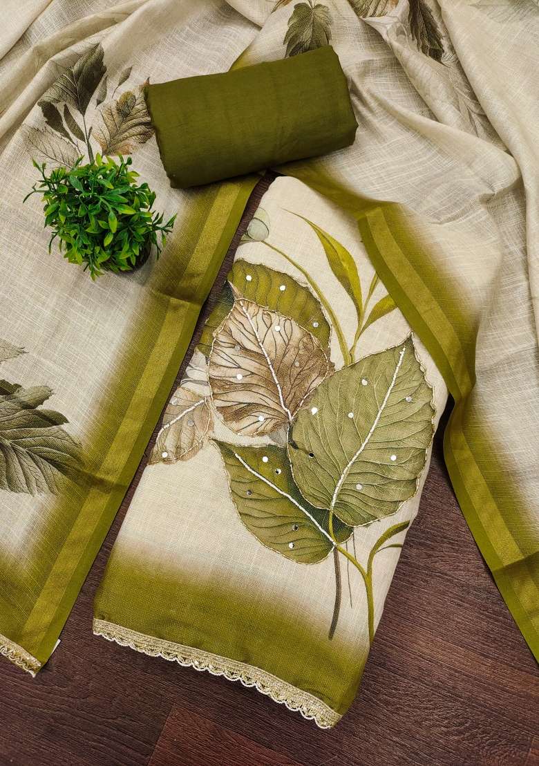 Beige Printed Cotton Kurta Set - Indya