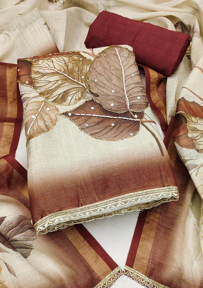 Beige Printed Cotton Kurta Set - Indya