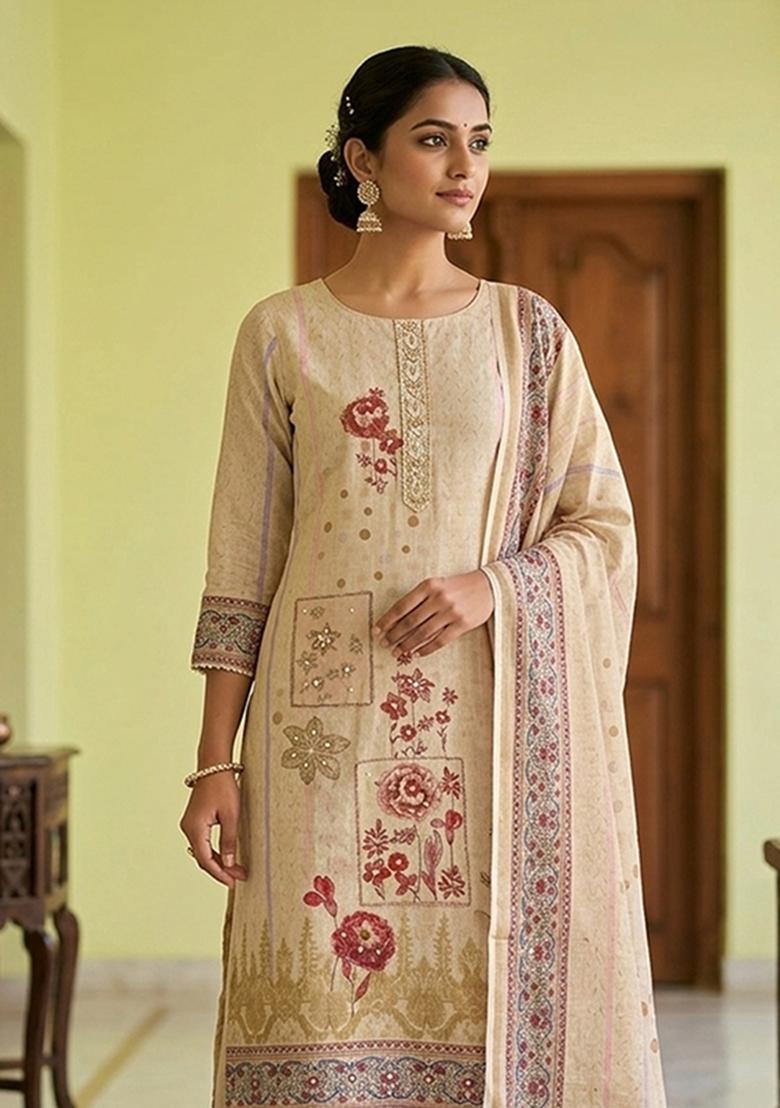 Multicolor Printed Cotton Kurta Set - Indya