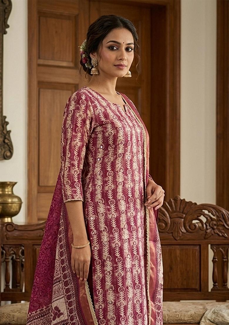 Multicolor Printed Cotton Kurta Set - Indya
