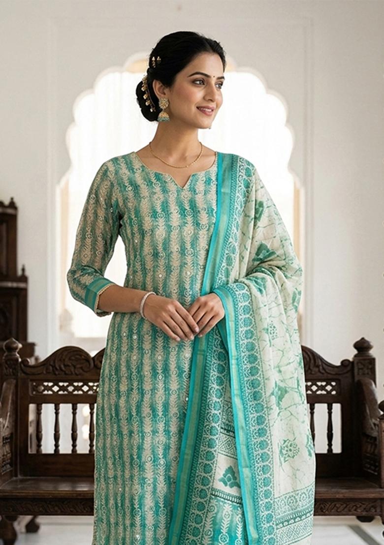 Multicolor Printed Cotton Kurta Set - Indya