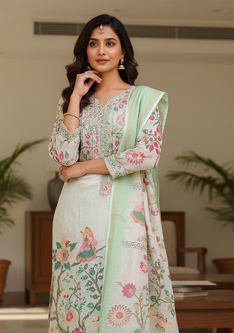 Multicolor Printed Cotton Kurta Set - Indya